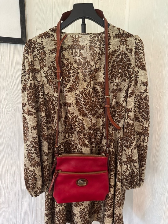 Dooney & Bourke Handbags - Red Leather Dooney & Bourke Crossbody Bag with Brown Leather Padded Strap